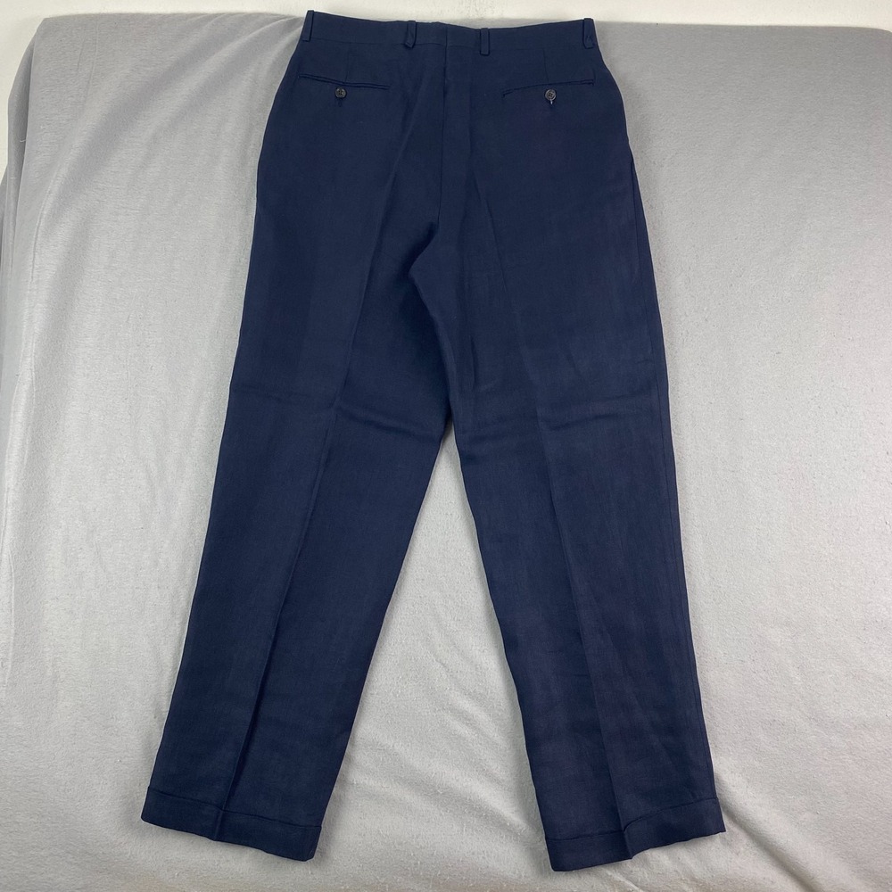 Vtg Polo University Ralph Lauren Mens 33x32 Blue Herringbone Linen Trousers - Picture 7 of 16